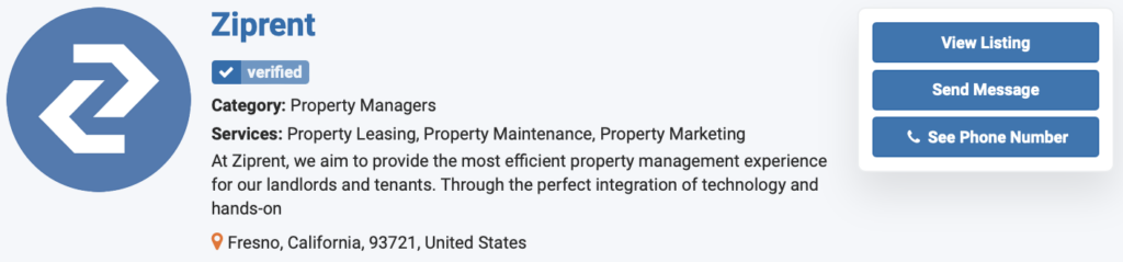 Results in our real estate directory for the property management company Ziprent